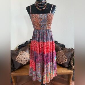 Go Gal Vintage 100% Silk Paisley Smocked Sundress